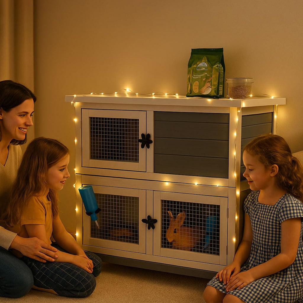 2 Story Solid Wood Rabbit Hutch with Removable Tray S65657