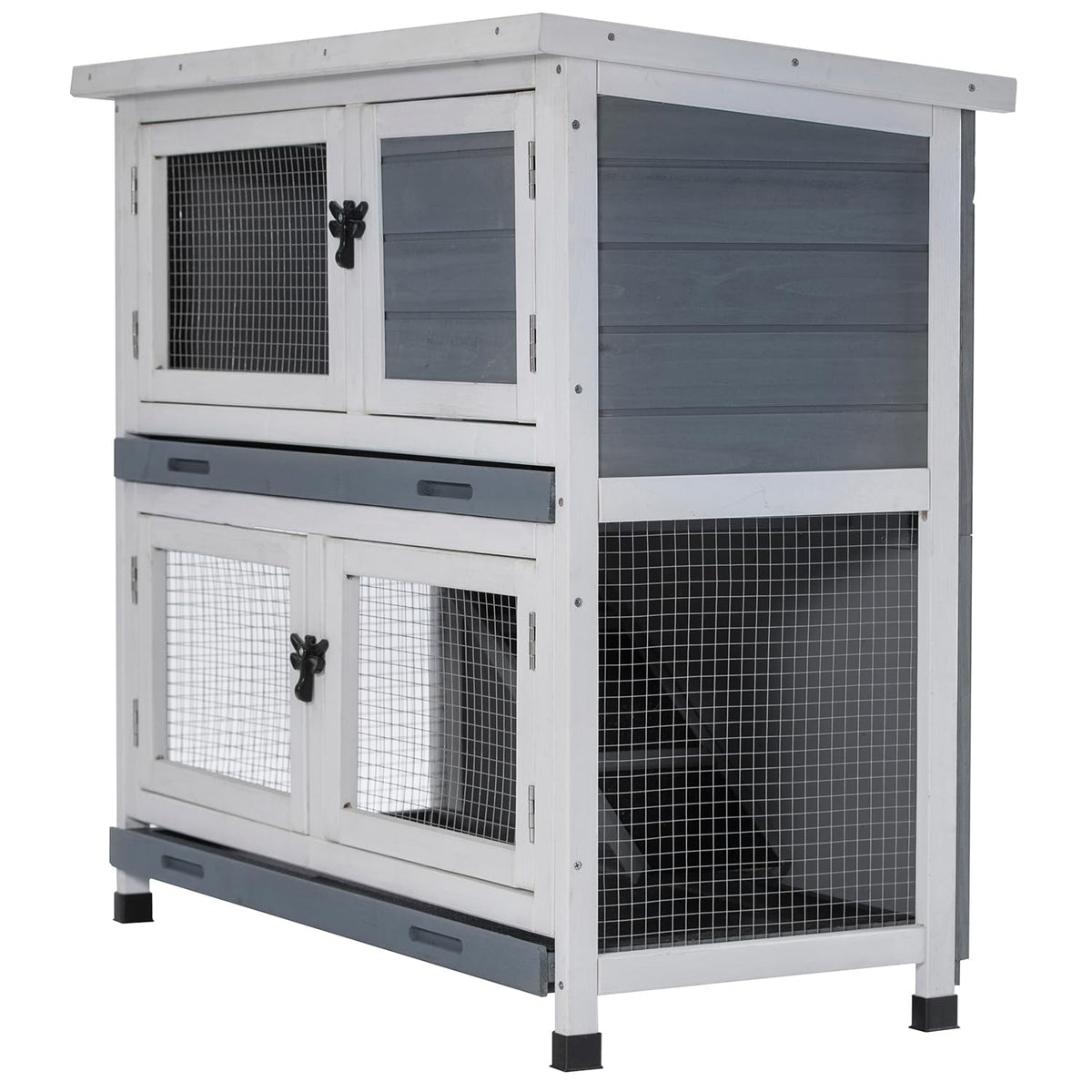 2 Story Solid Wood Rabbit Hutch with Removable Tray S65657