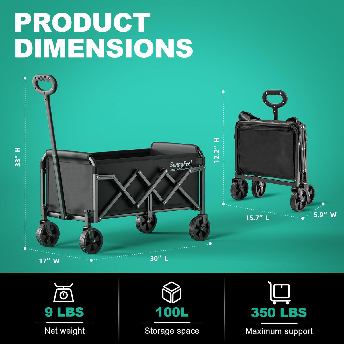 Lightweight Folding Wagon Cart, Black T76820