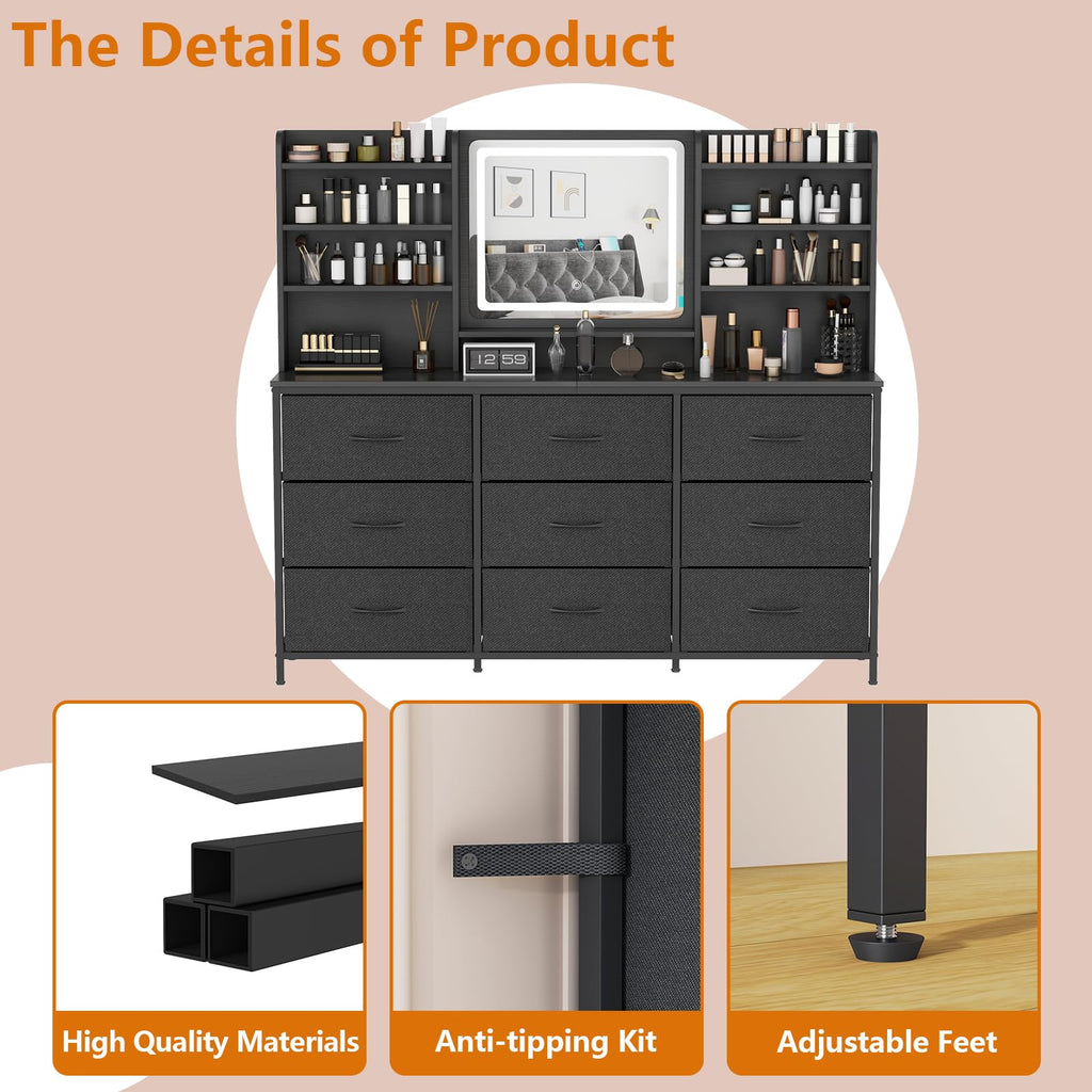 9 Drawer Dresser with LED Mirror K609