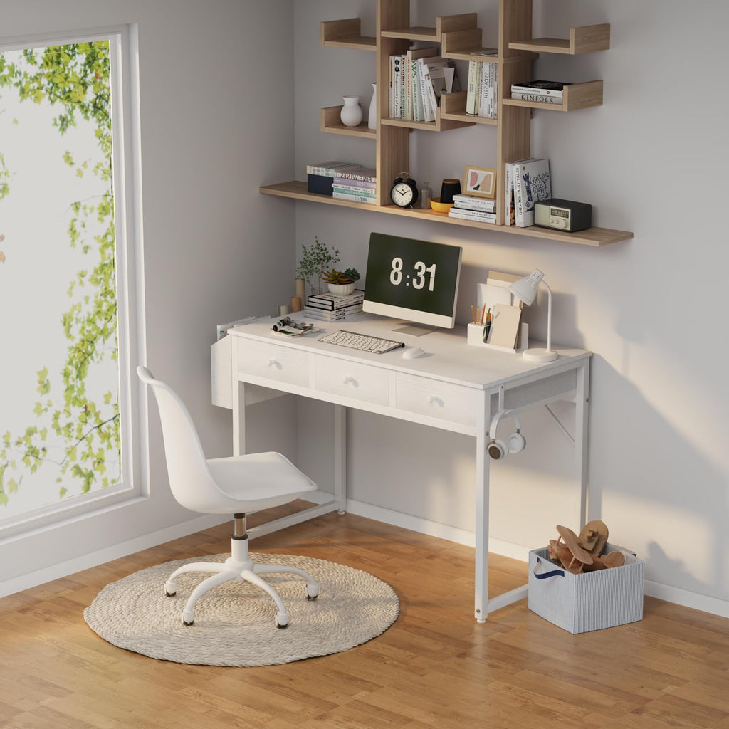 White 40 Inch Computer Desk with Drawers E8582