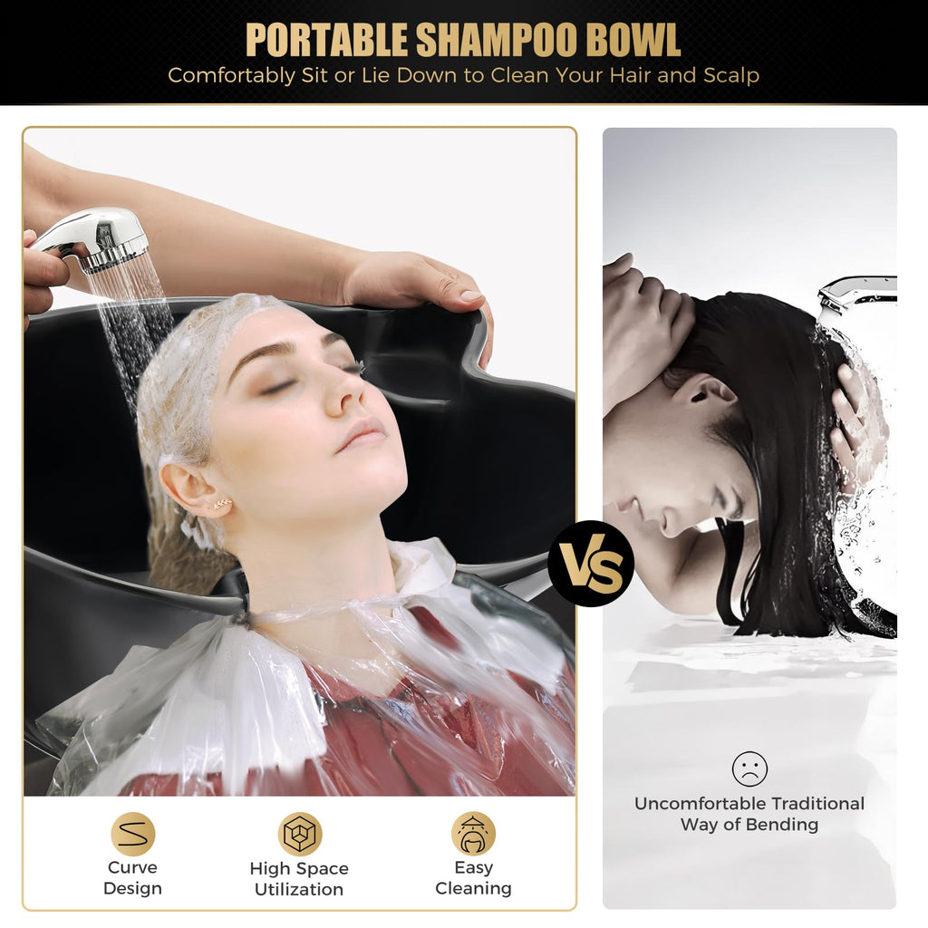 Portable Shampoo Bowl with 2 Buckets, Electric Pump, Drain Hose, 4 Wheels O4103