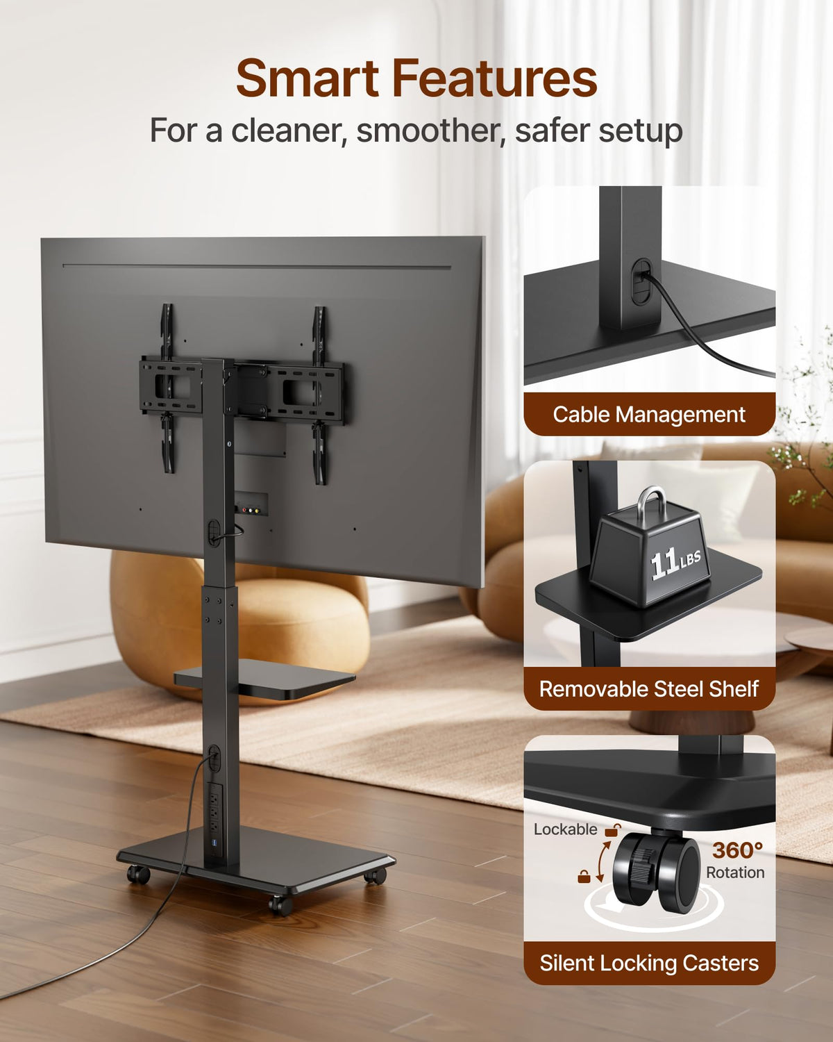 Rolling TV Stand with Power Outlet for 32-75 inch TVs M679524