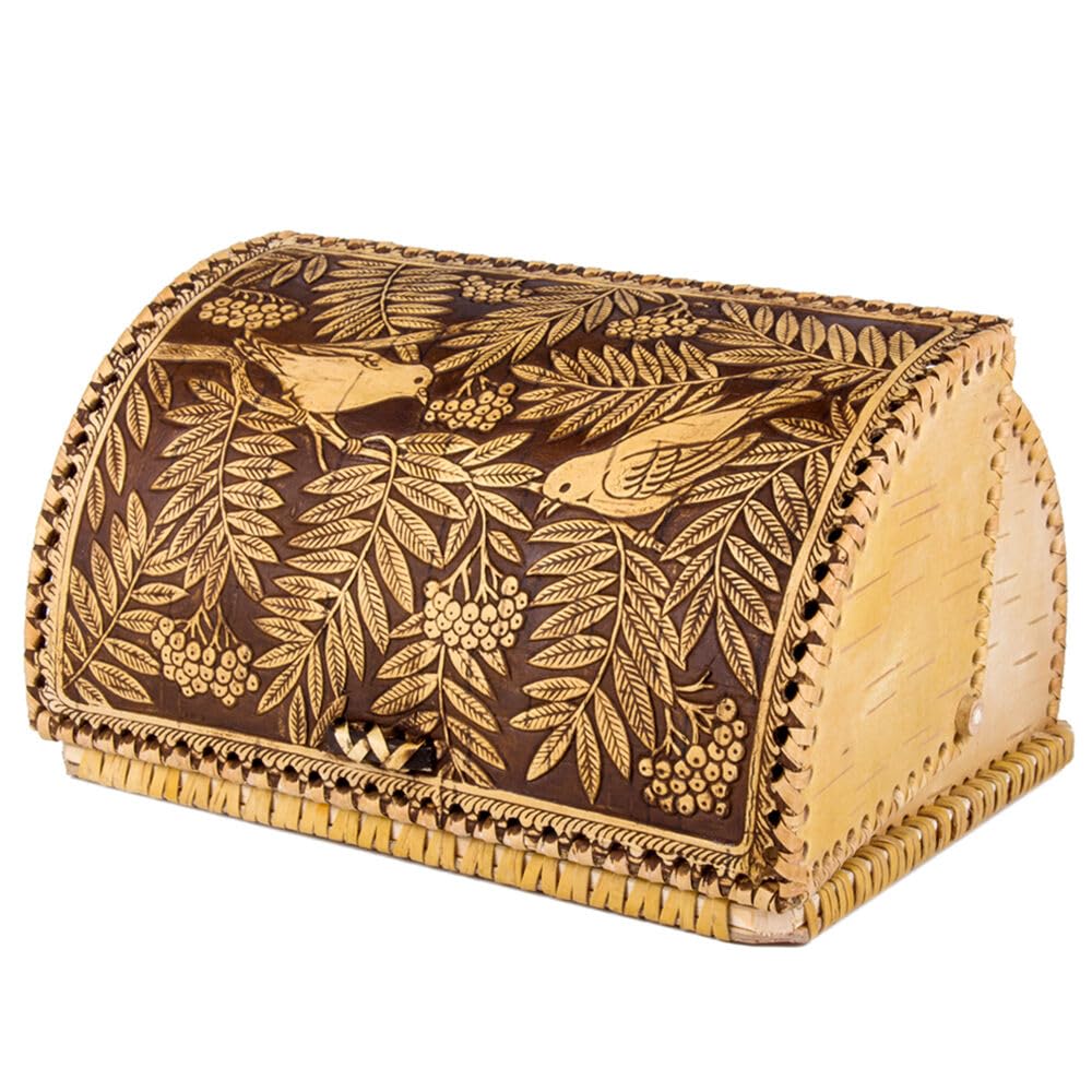 Birds Pattern Birch Bark Bread Box Q8588