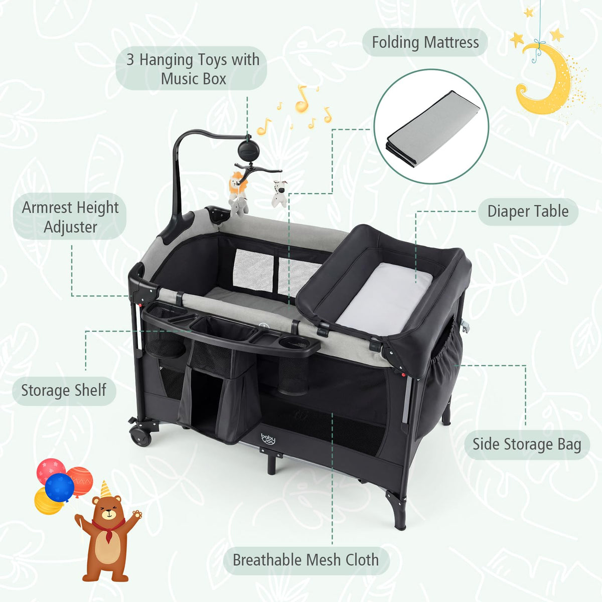 5-in-1 Pack and Play Bassinet Playard with Diaper Changer K678