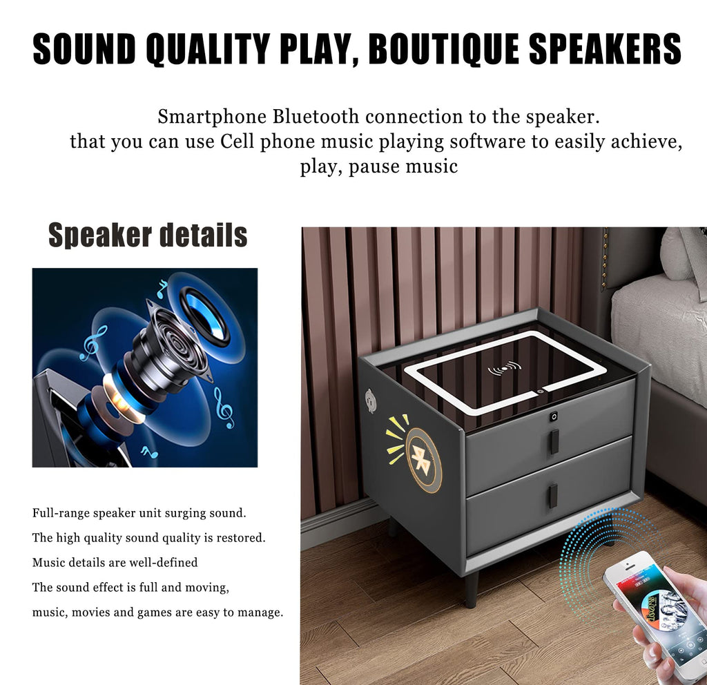 Gray 3 Drawer Solid Wood Nightstand with Speaker and USB Port R19799