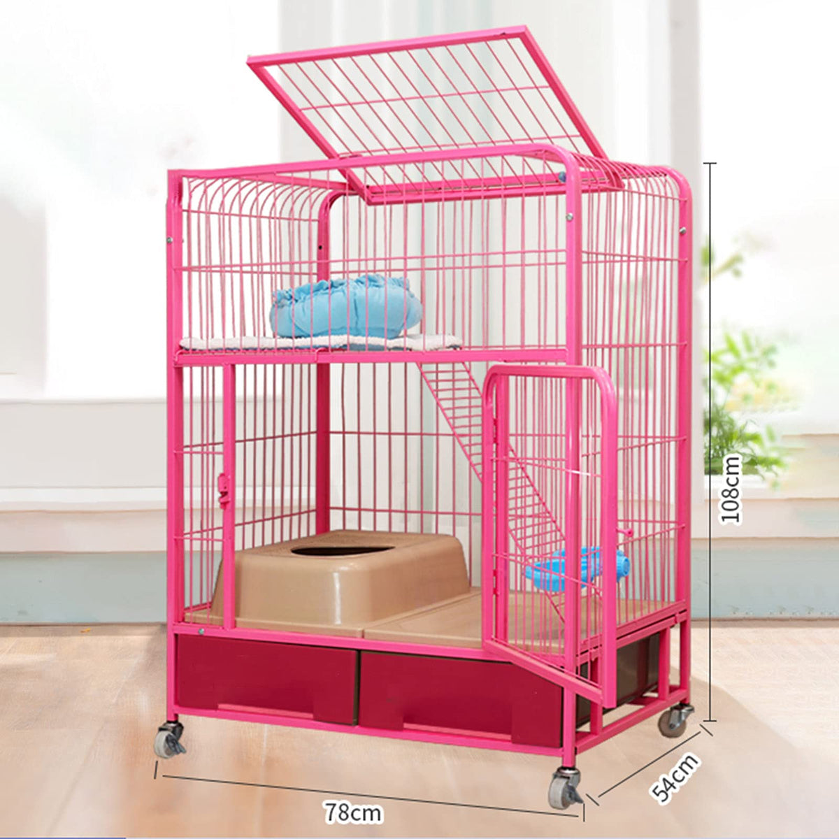 Heavy Duty Metal Cat Cage Dog Crate with Four Wheels M915502