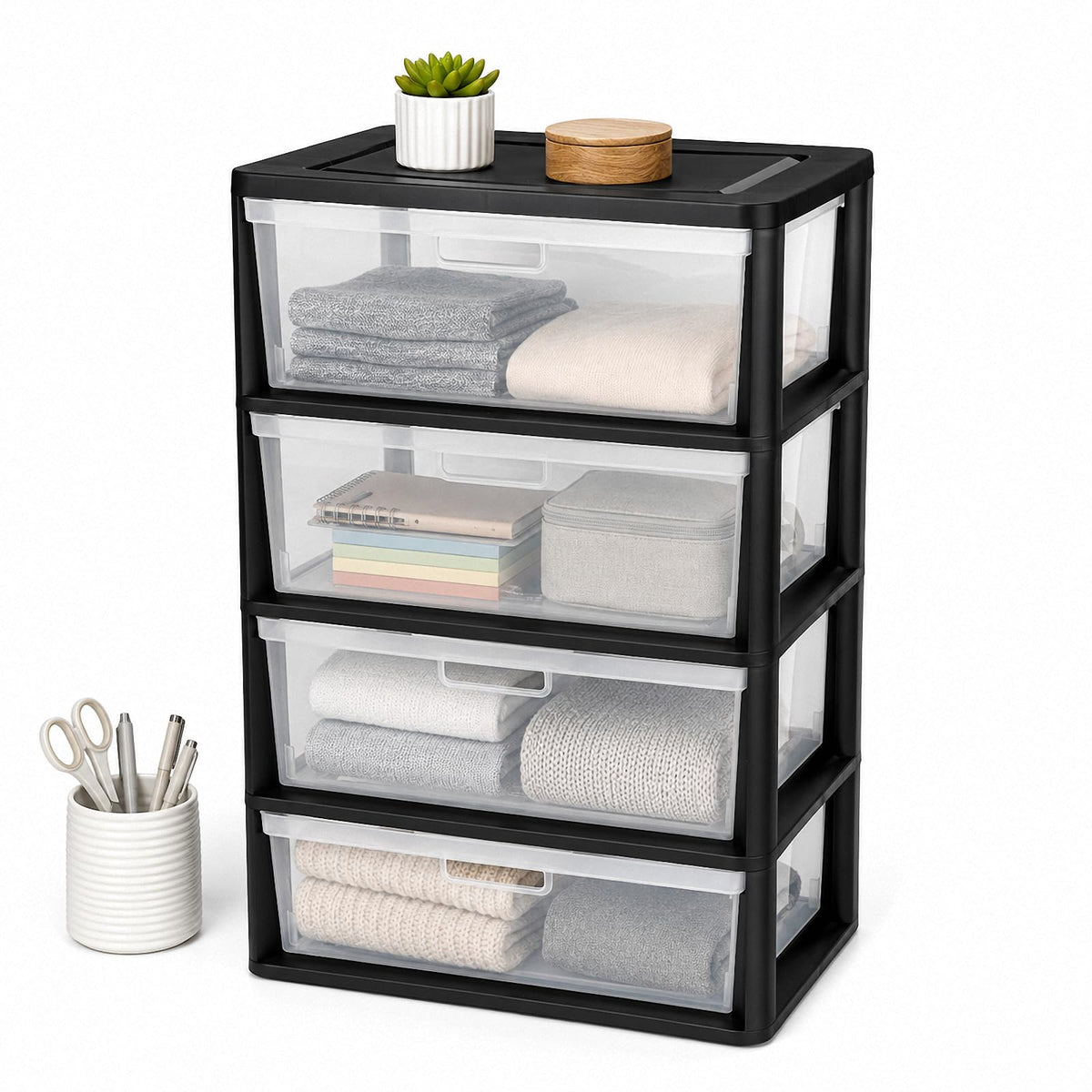 4 Drawer Plastic Storage Tower Organizer V354