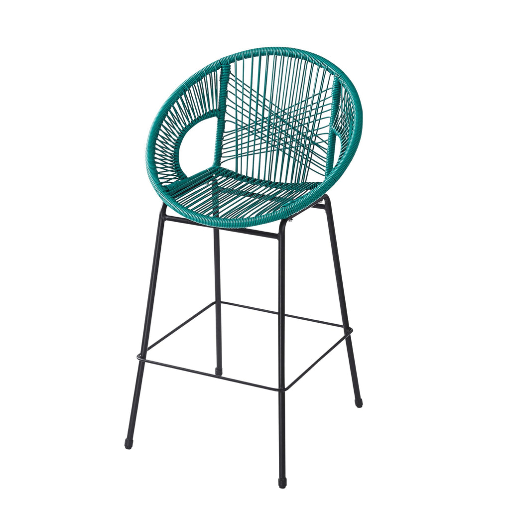 Teal Faux Wicker Outdoor Bar Stool Set of 2 S976