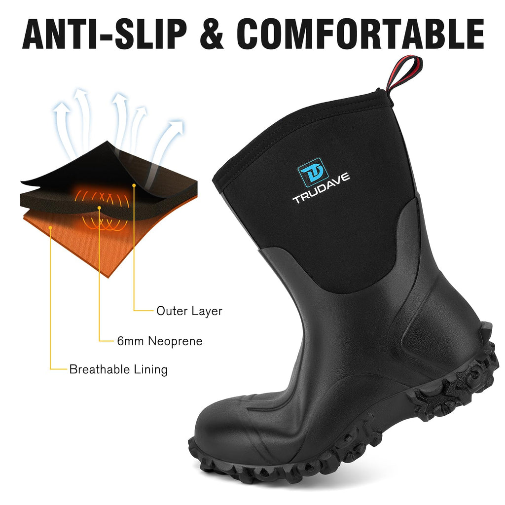 Rubber Boots with Steel Shank, 6mm Neoprene Mid Calf Rain Boots N67653