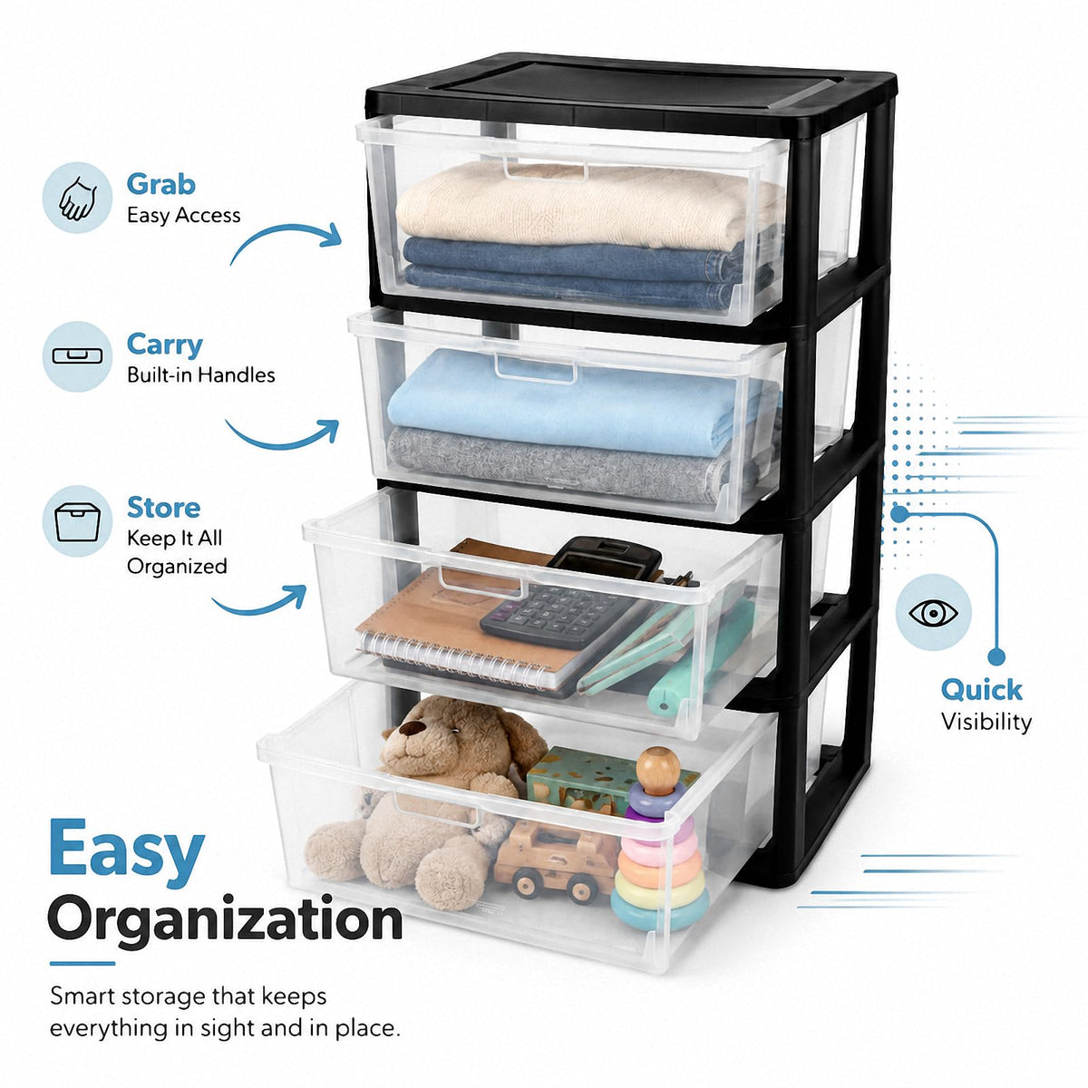 4 Drawer Plastic Storage Tower Organizer V354