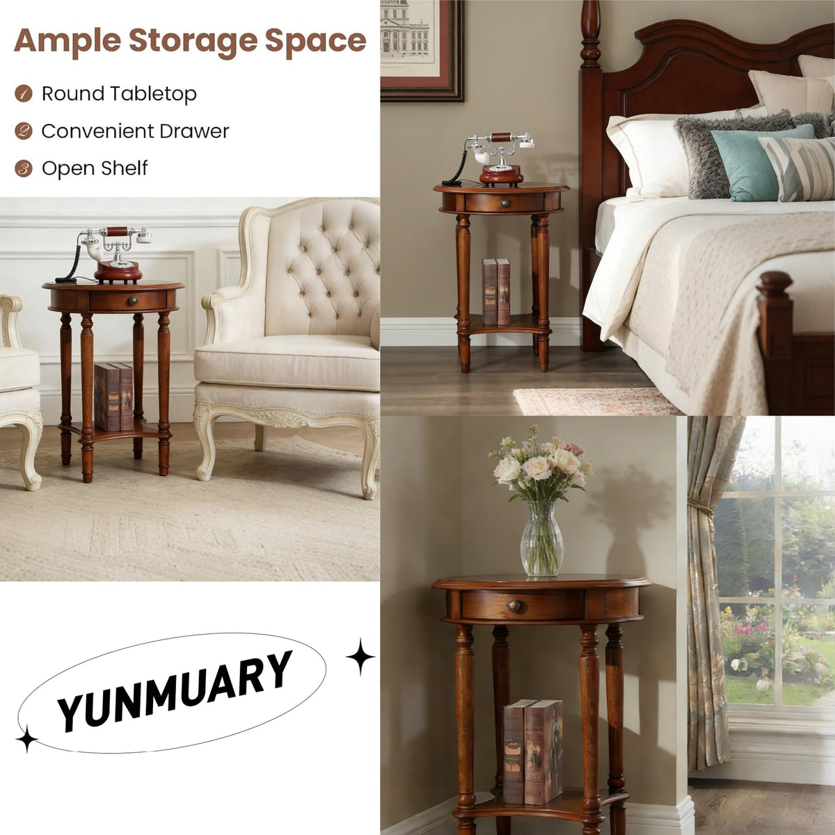 2-Tier Round Side Table with Drawer U615