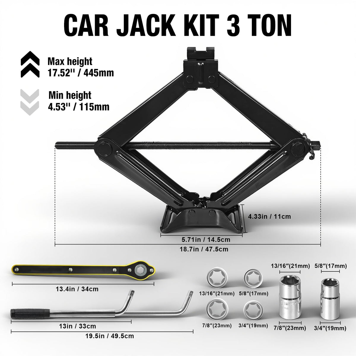 3 Ton Scissor Car Jack with Lug Wrench Y4947
