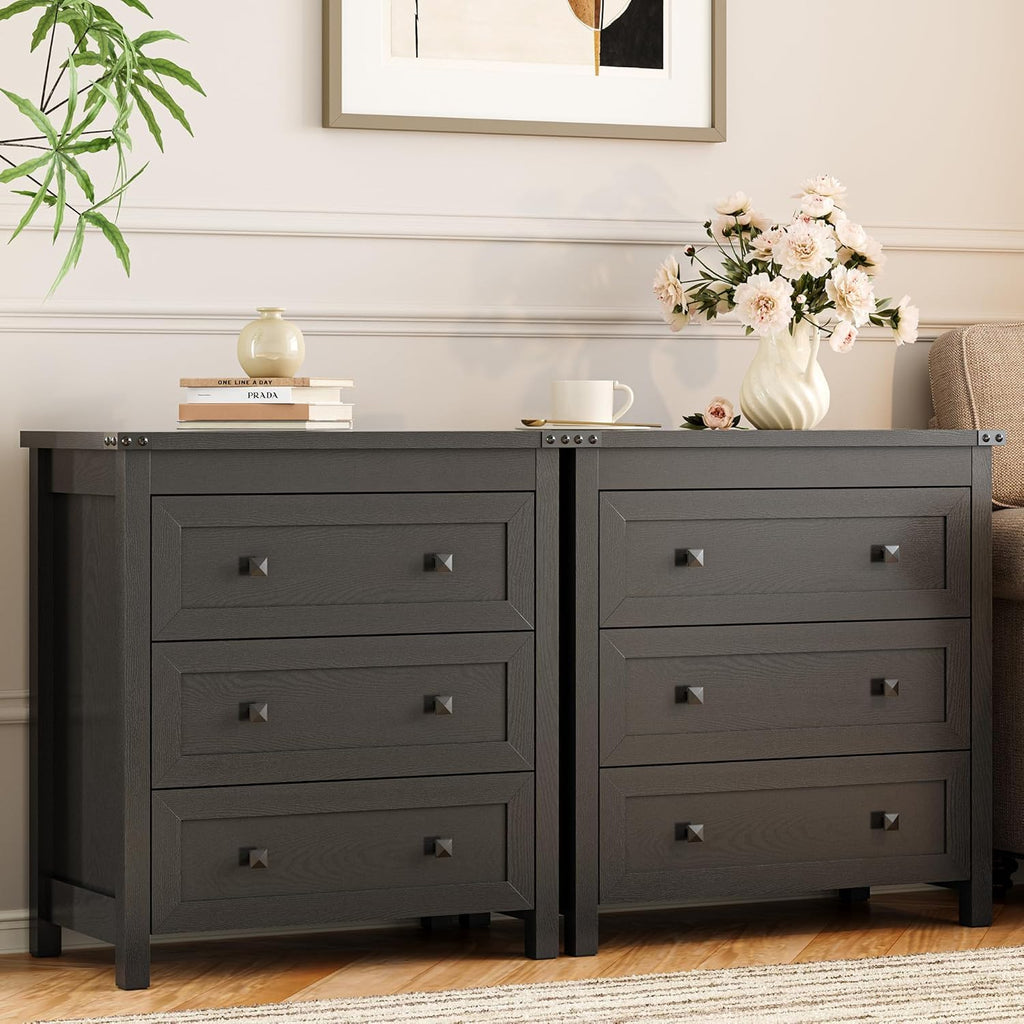 27.6" Wide Black 3 Drawer Wood Nightstand F30675