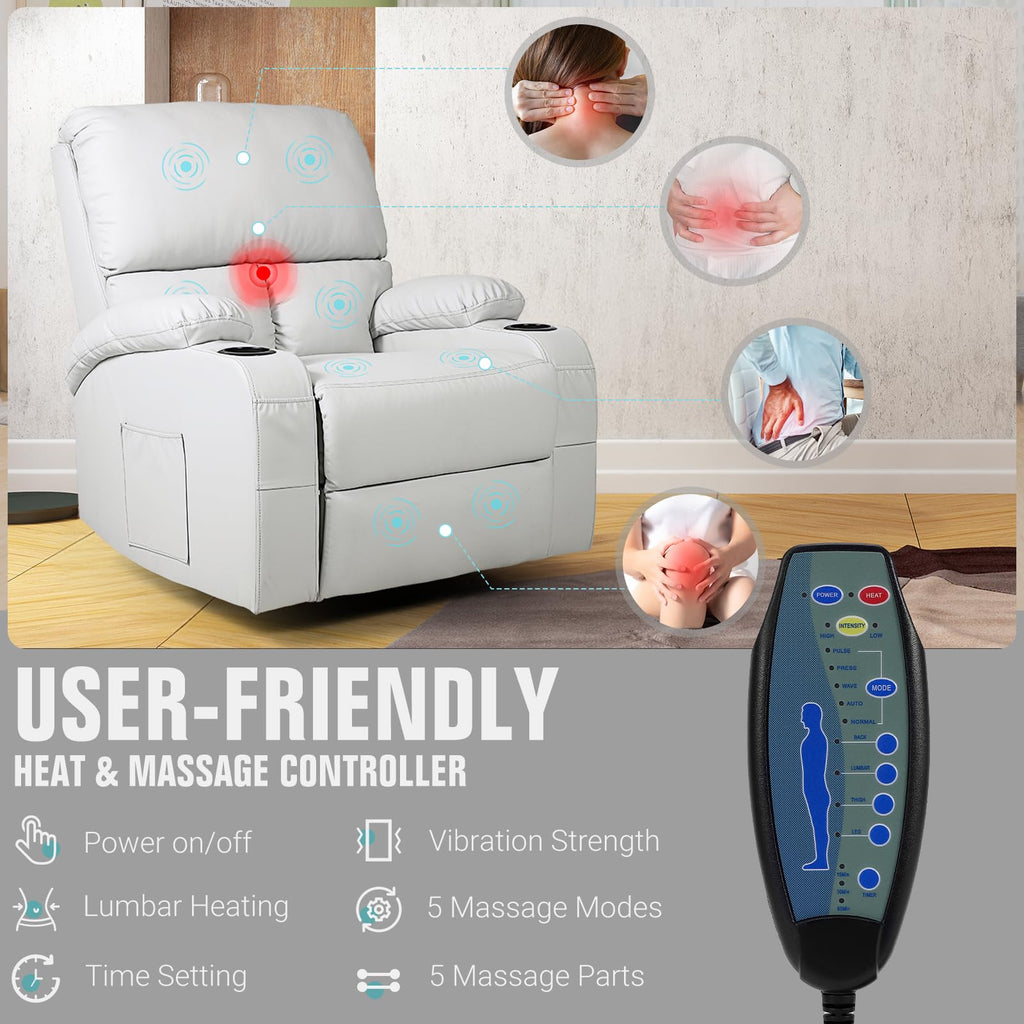 Grey Massage Rocking Recliner Chair with Heat and USB S44687