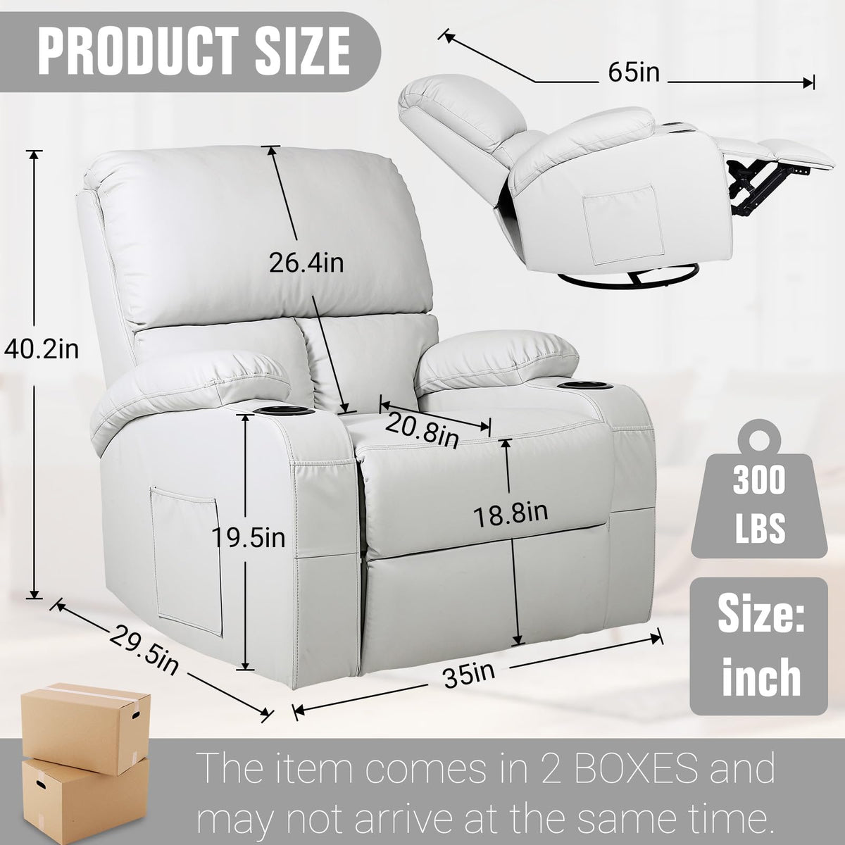 Grey Massage Rocking Recliner Chair with Heat and USB S44687