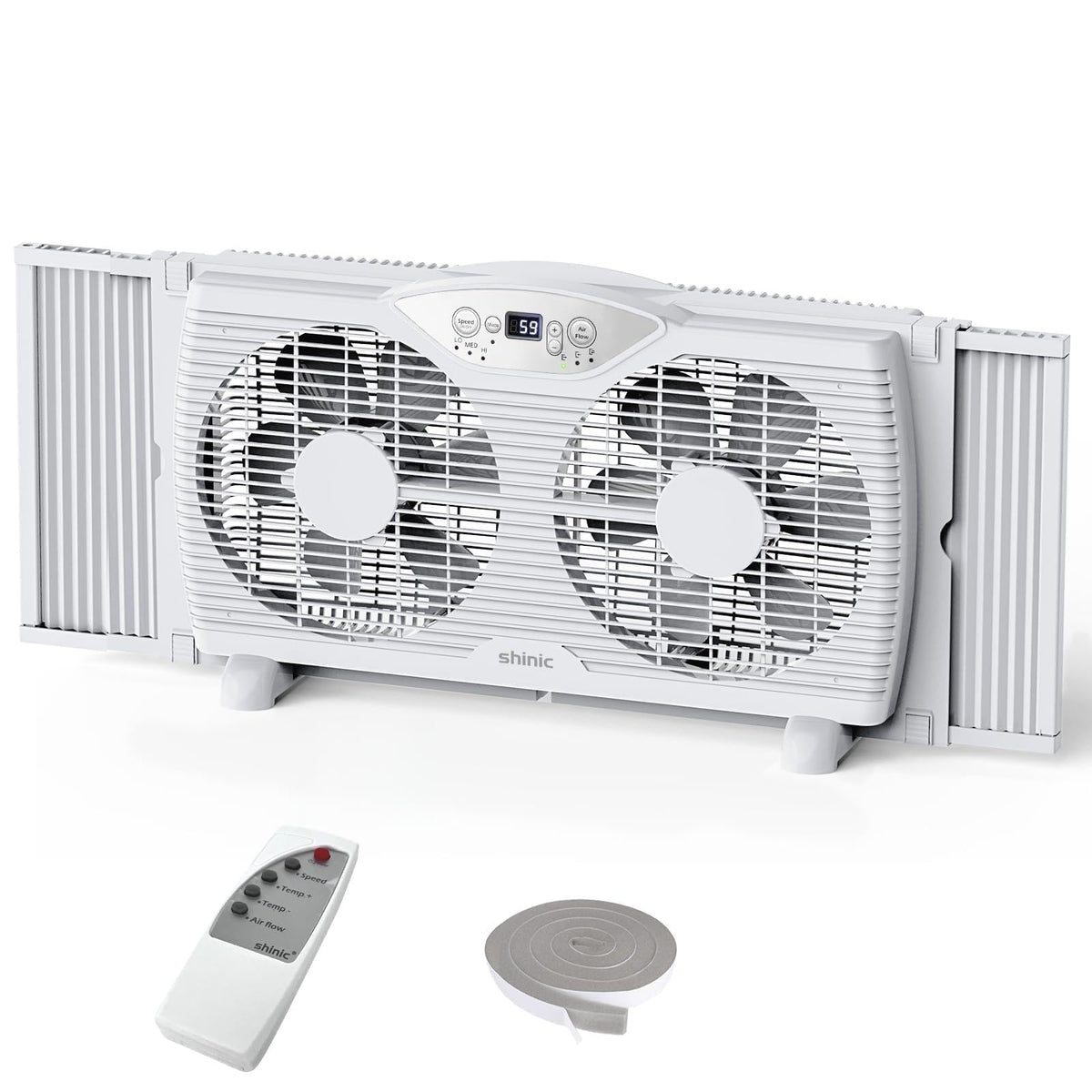 Twin Window Fan, 9-Inch Blades Reversible Airflow, Thermostat Control, 3 Speeds, 23.5"-37" Expandable Width X31684