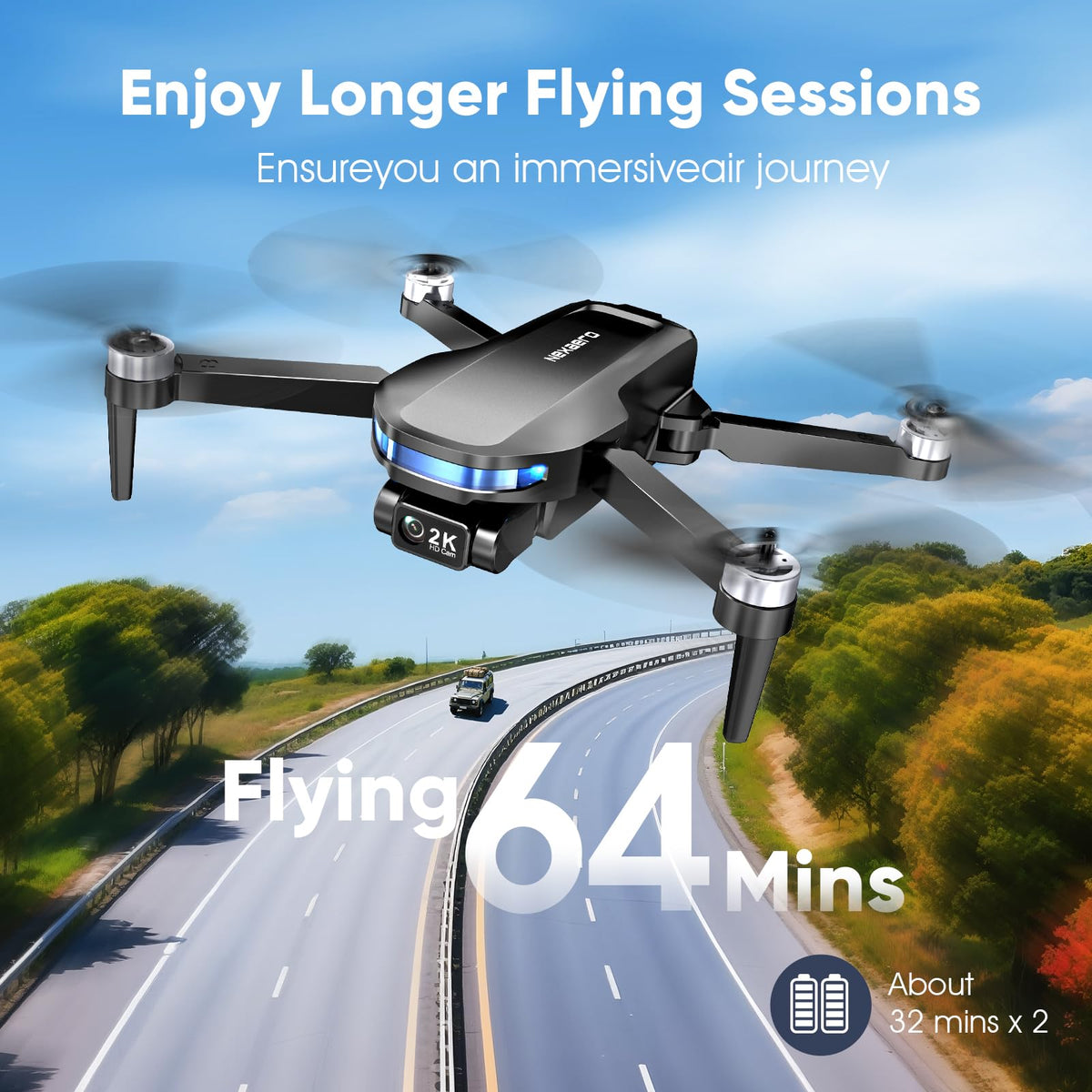 GPS Drone with EIS 2K Camera, 7.22 inch Screen, 64 Mins Flight, Foldable RC Drone H5772