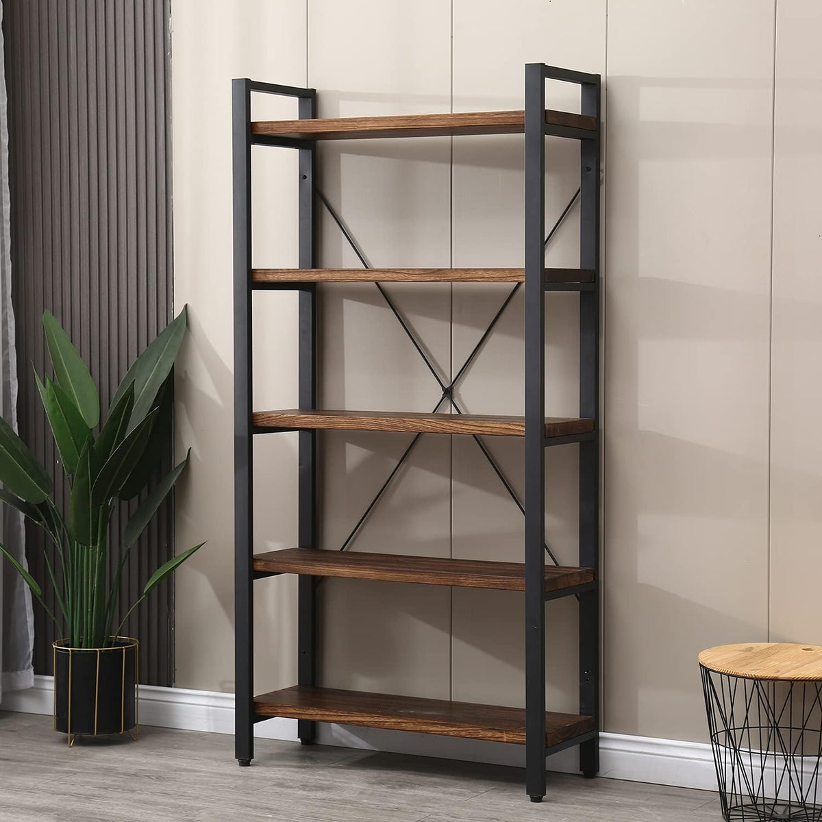 5 Tier Solid Wood Metal Bookcase C155