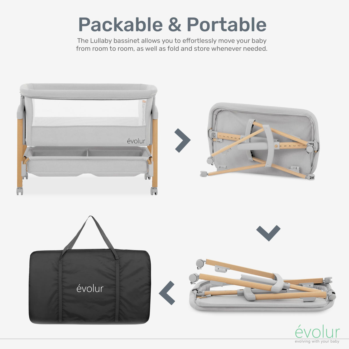 Portable Bassinet with Wheels and Storage Basket I732