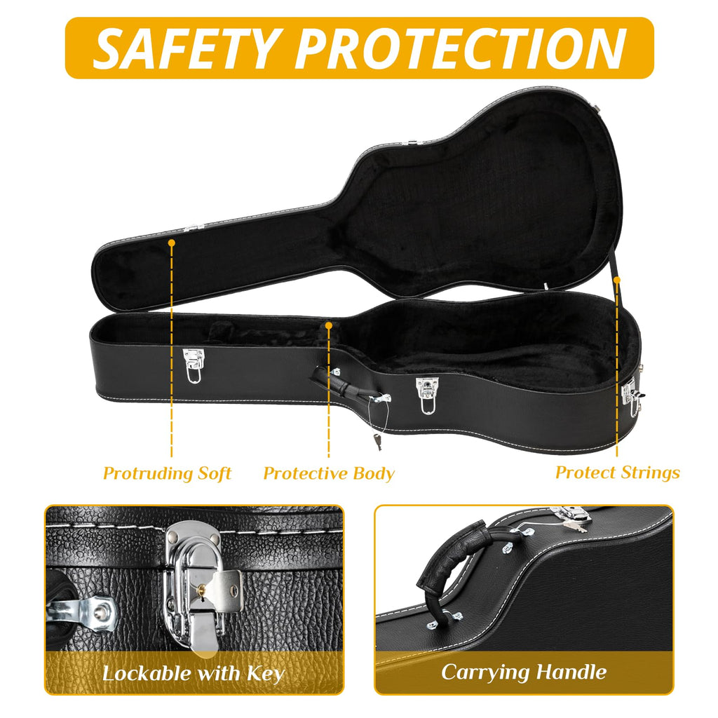 41 Inch Acoustic Guitar Hard Case with Lock Latch, Black Y416408
