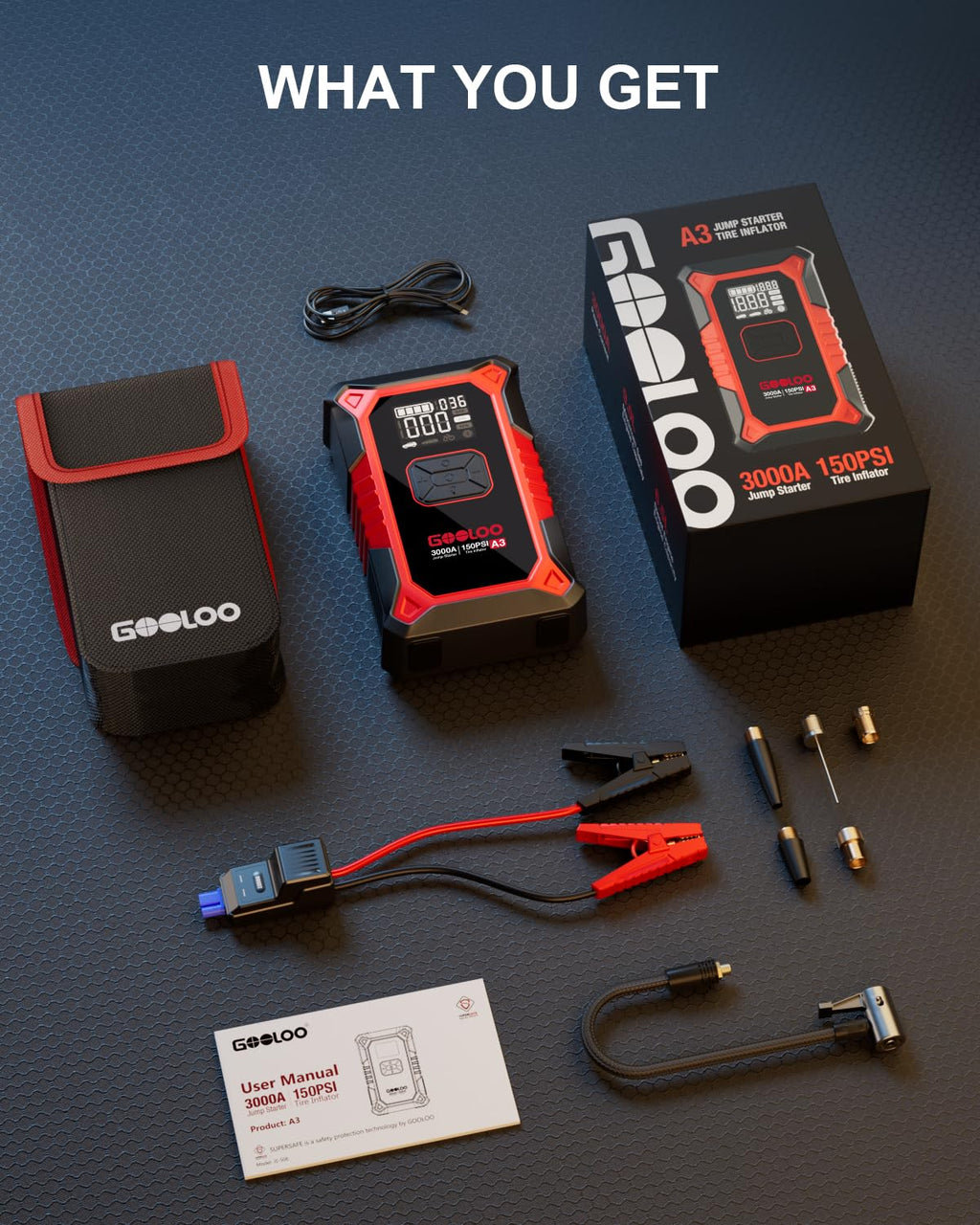 12V 3000A Portable Jump Starter with Air Compressor E97750