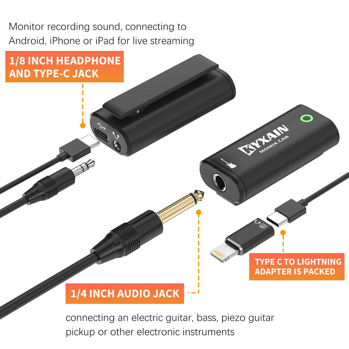 Guitar Audio Interface Sound Card with Type-C & Lightning D884332