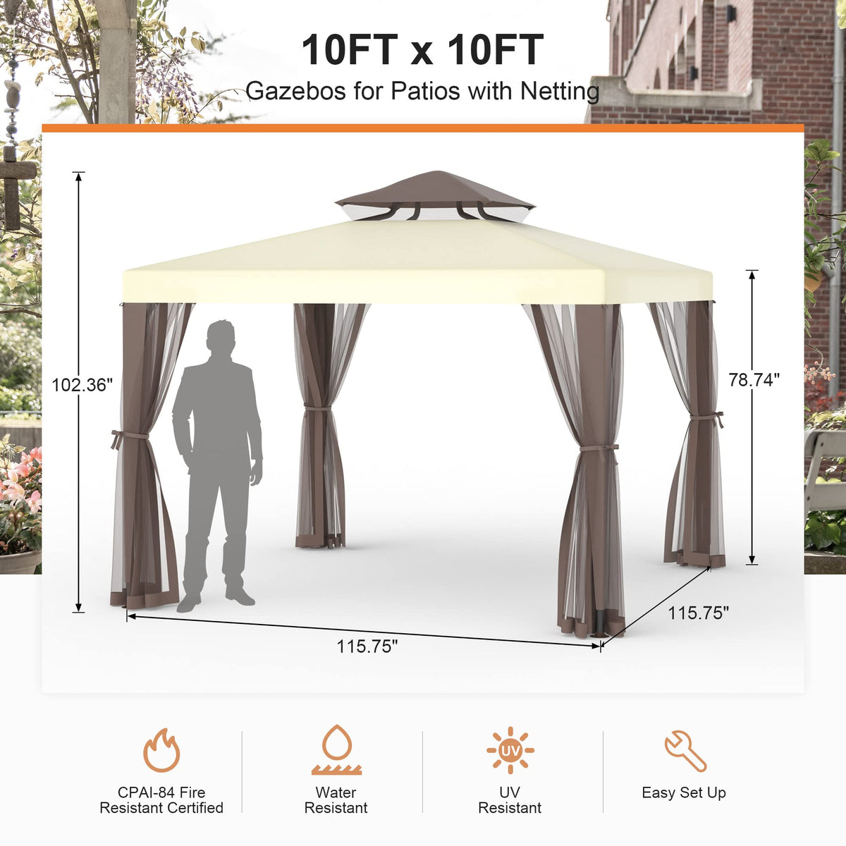 10'x10' Waterproof UV-Resistant 2-Tier Canopy Tent with Mosquito Netting P2697