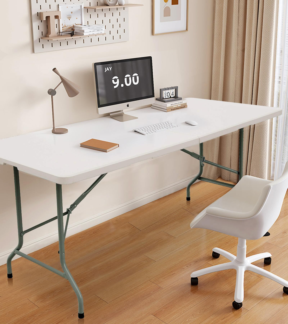6ft White Folding Table with Carrying Handle L630883