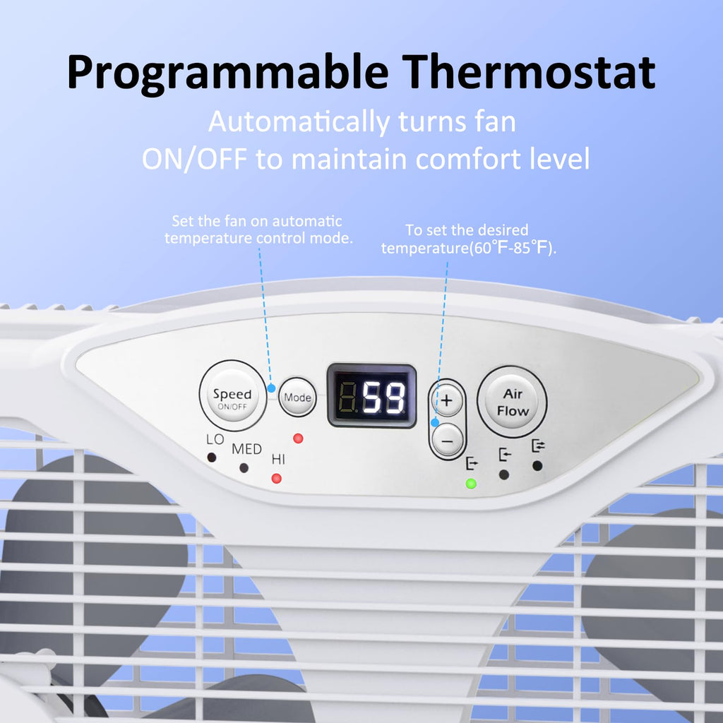 Twin Window Fan, 9-Inch Blades Reversible Airflow, Thermostat Control, 3 Speeds, 23.5"-37" Expandable Width X31684
