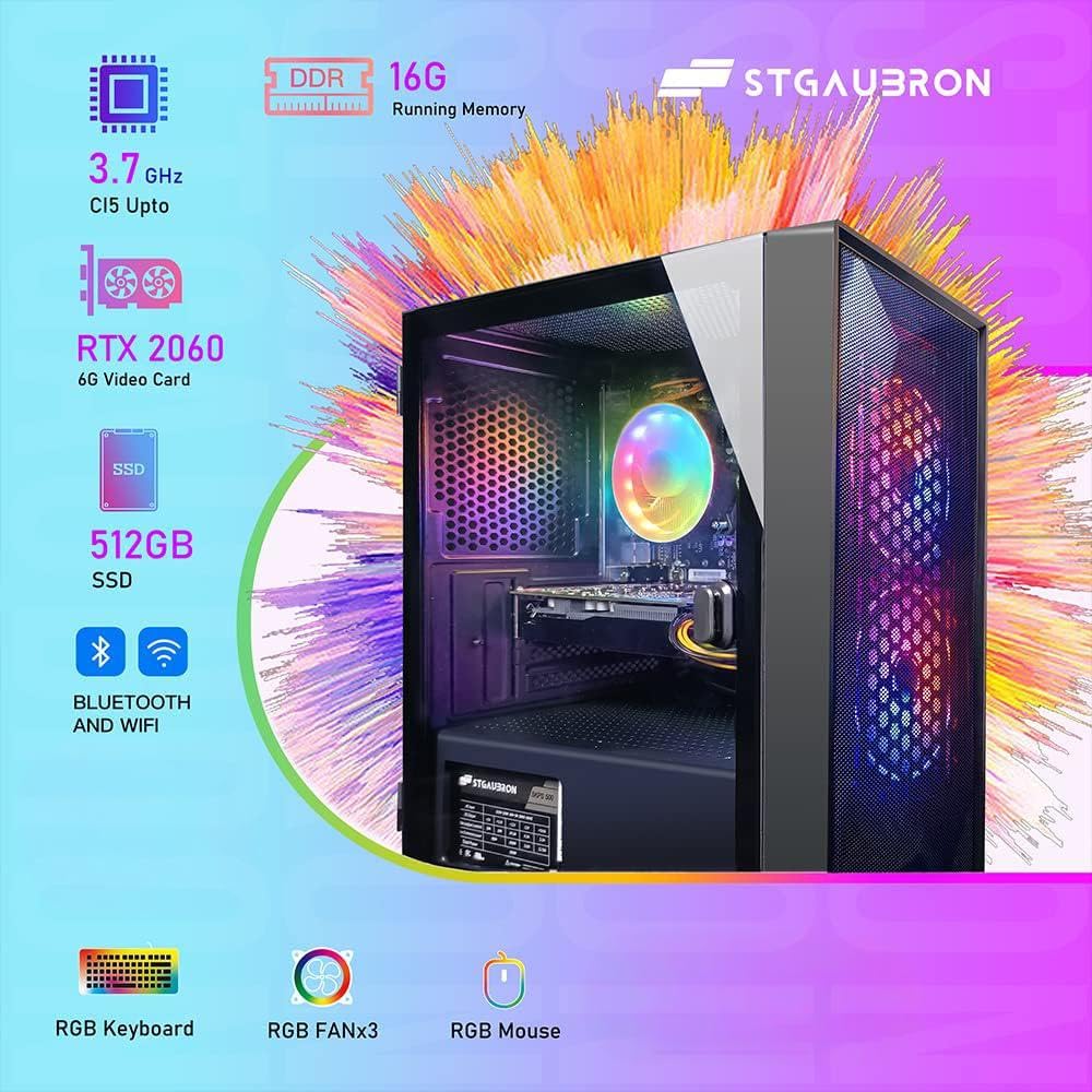 Gaming PC Bundle with 24 Inch FHD LED Monitor, GeForce RTX 2060 6G, Intel Core I5, 16G RAM, 512G SSD U793340