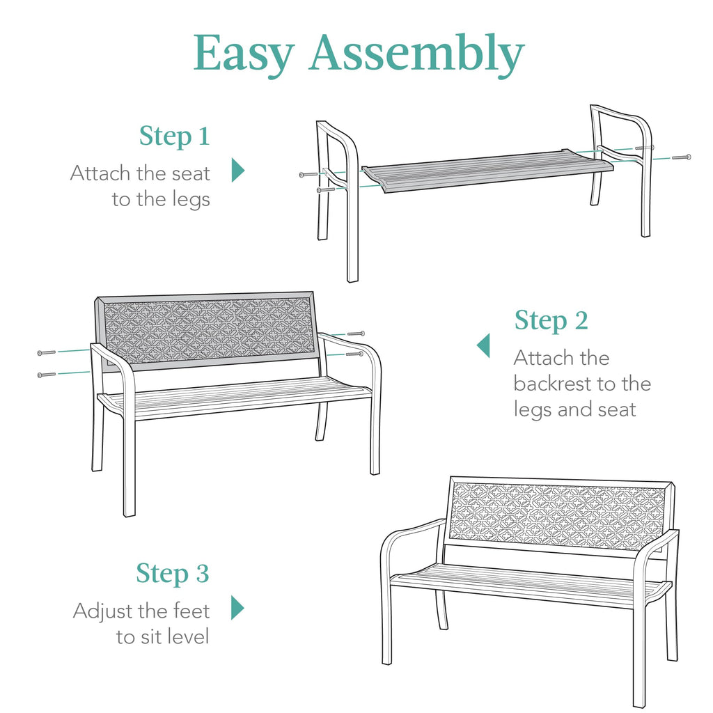 Peacock Blue 2-Person Metal Steel Outdoor Bench D54530