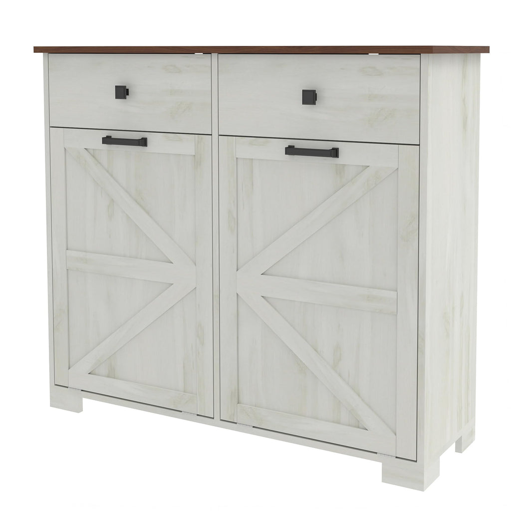 White Double Tilt Out Trash Recycling Cabinet with 2 Drawer V801636