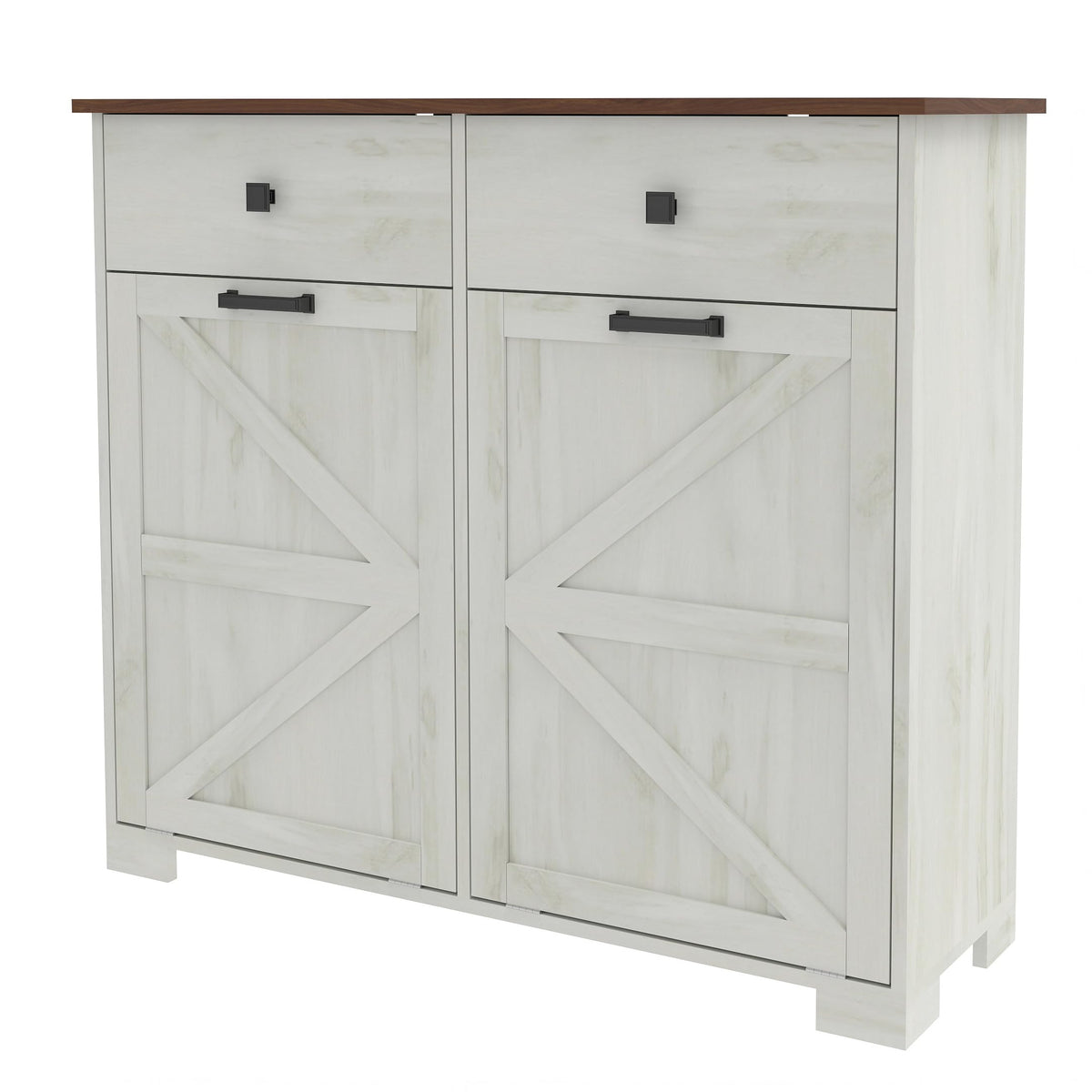 White Double Tilt Out Trash Recycling Cabinet with 2 Drawer V801636