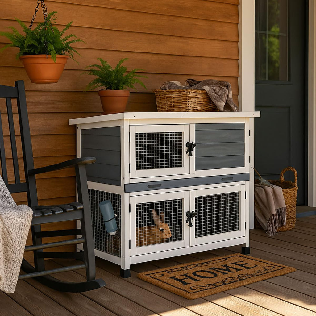2 Story Solid Wood Rabbit Hutch with Removable Tray S65657