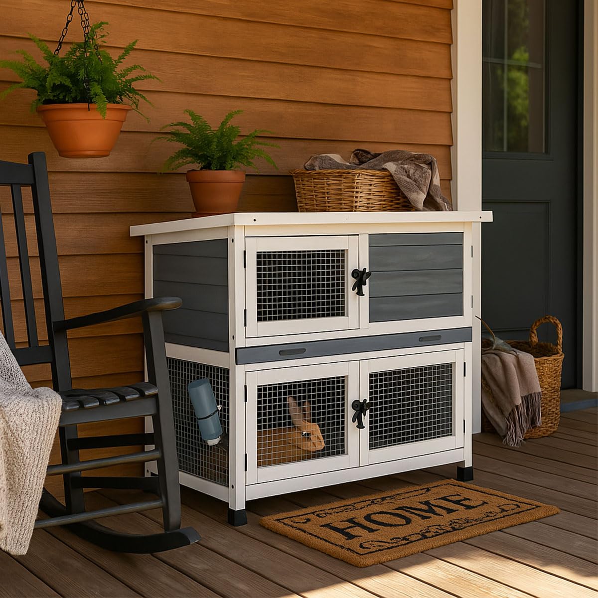 2 Story Solid Wood Rabbit Hutch with Removable Tray S65657