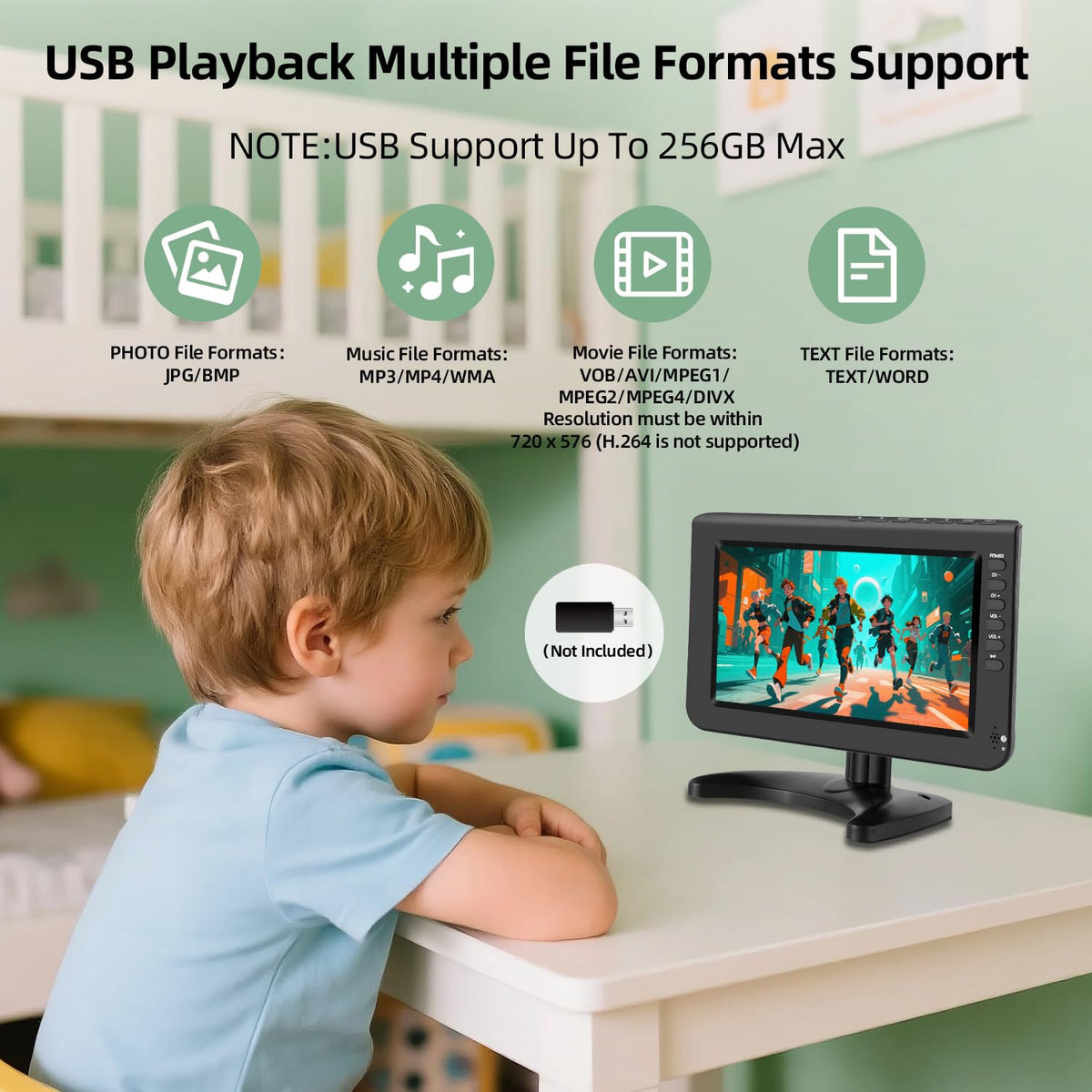 10.1inch Portable TV 720P Screen with Antenna and Digital ATSC Tuner L4179