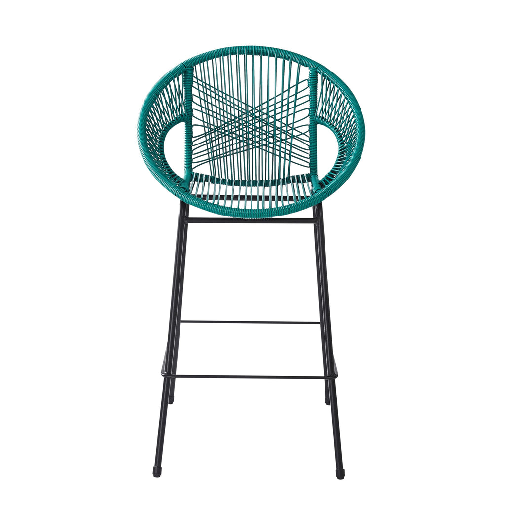 Teal Faux Wicker Outdoor Bar Stool Set of 2 S976