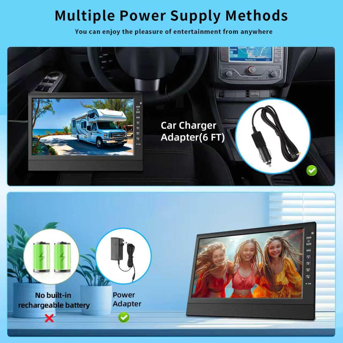 10.1inch Portable TV 720P Screen with Antenna and Digital ATSC Tuner L4179