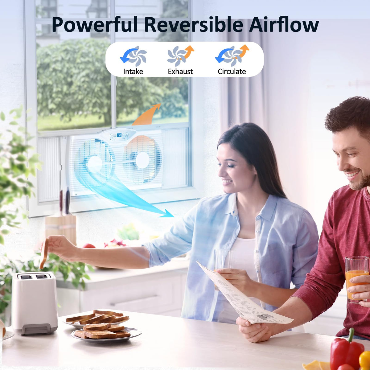 Twin Window Fan, 9-Inch Blades Reversible Airflow, Thermostat Control, 3 Speeds, 23.5"-37" Expandable Width X31684