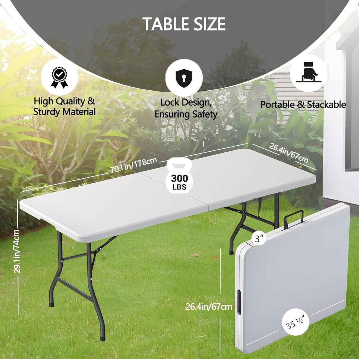 6ft White Folding Table with Carrying Handle L630883