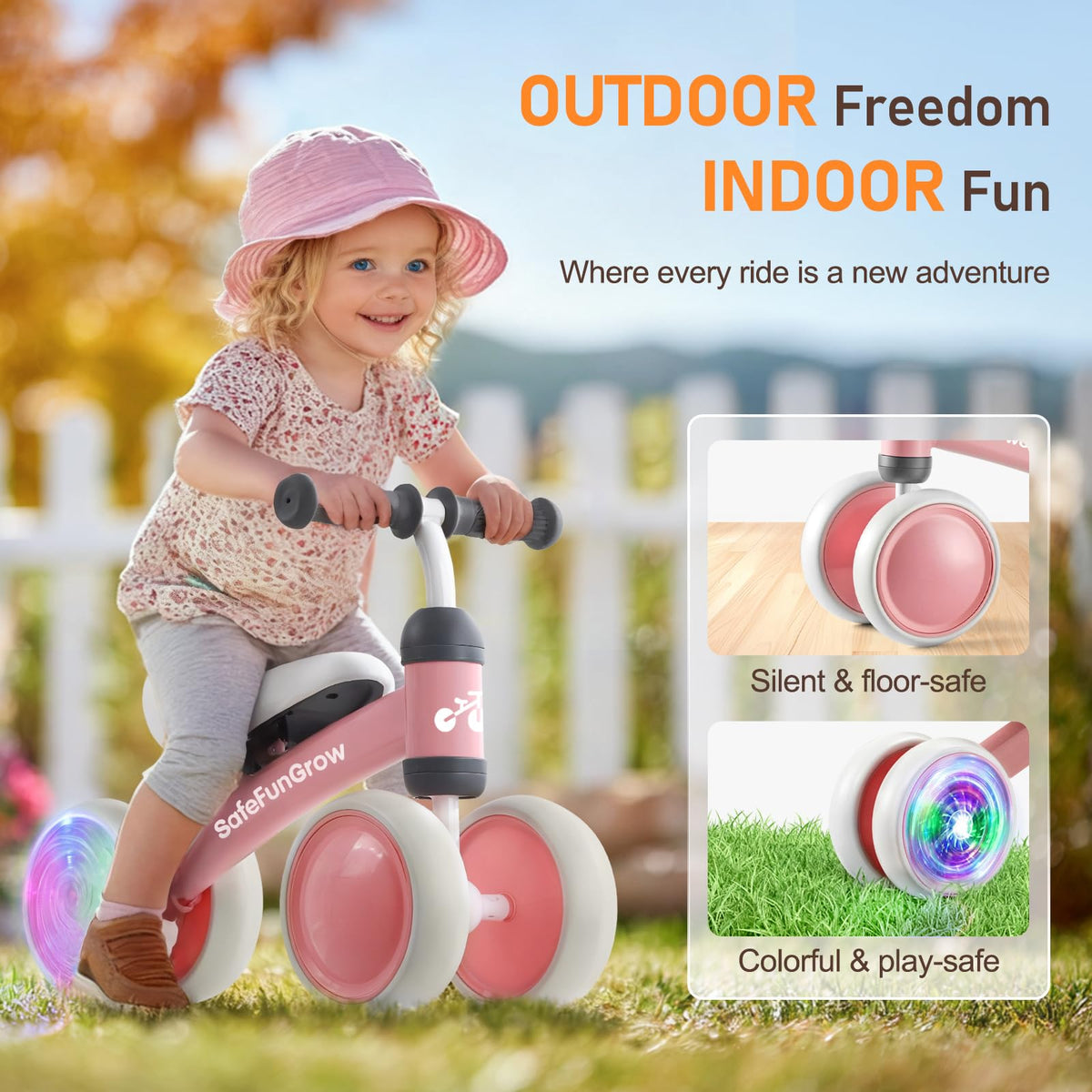 Baby Balance Bike with 4 Silent Wheels & Soft Seat W5487
