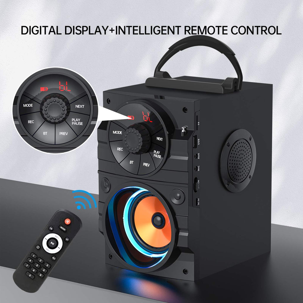 Portable Big Bluetooth Speakers with Light, Wireless with Subwoofer, FM Radio, LED Lights, EQ, Booming Bass, Bluetooth 4.2 Stereo Loud Outdoor/Indoor Retro, for Home, Camping, Travel, Black H58016