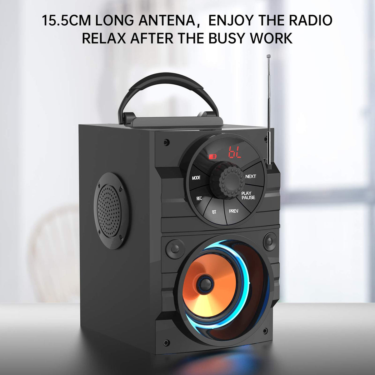 Portable Big Bluetooth Speakers with Light, Wireless with Subwoofer, FM Radio, LED Lights, EQ, Booming Bass, Bluetooth 4.2 Stereo Loud Outdoor/Indoor Retro, for Home, Camping, Travel, Black H58016