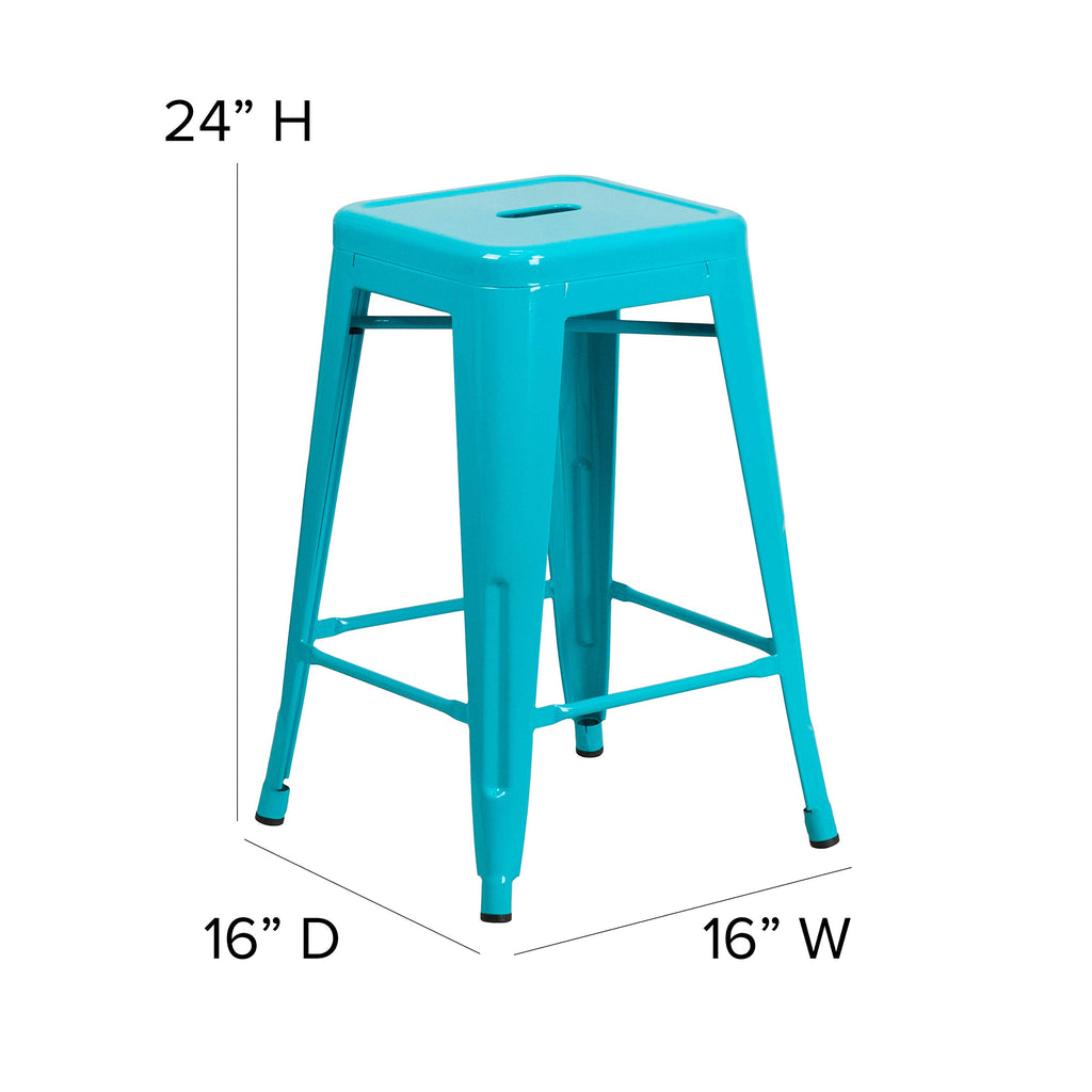 24" Teal Metal Backless Counter Height Stool X20485