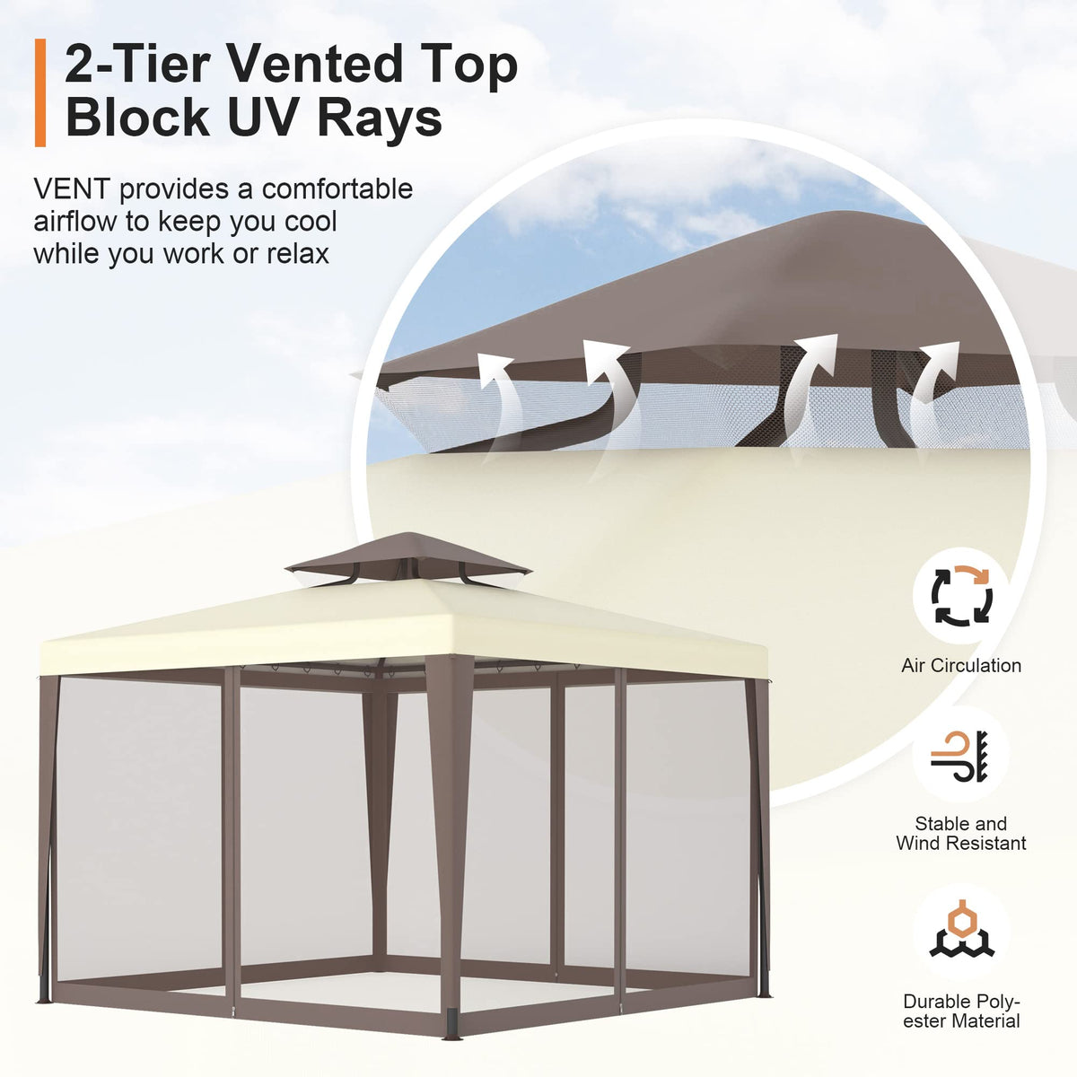 10'x10' Waterproof UV-Resistant 2-Tier Canopy Tent with Mosquito Netting P2697