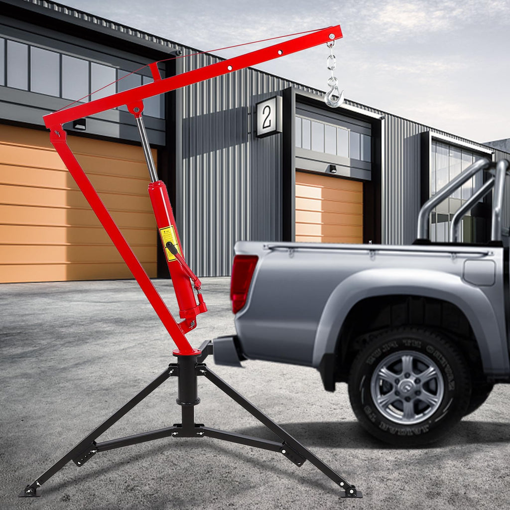 1000lbs Hydraulic Pickup Truck Crane, 360° Swivel Hitch Receiver Mounted with Adjustable Boom G1968