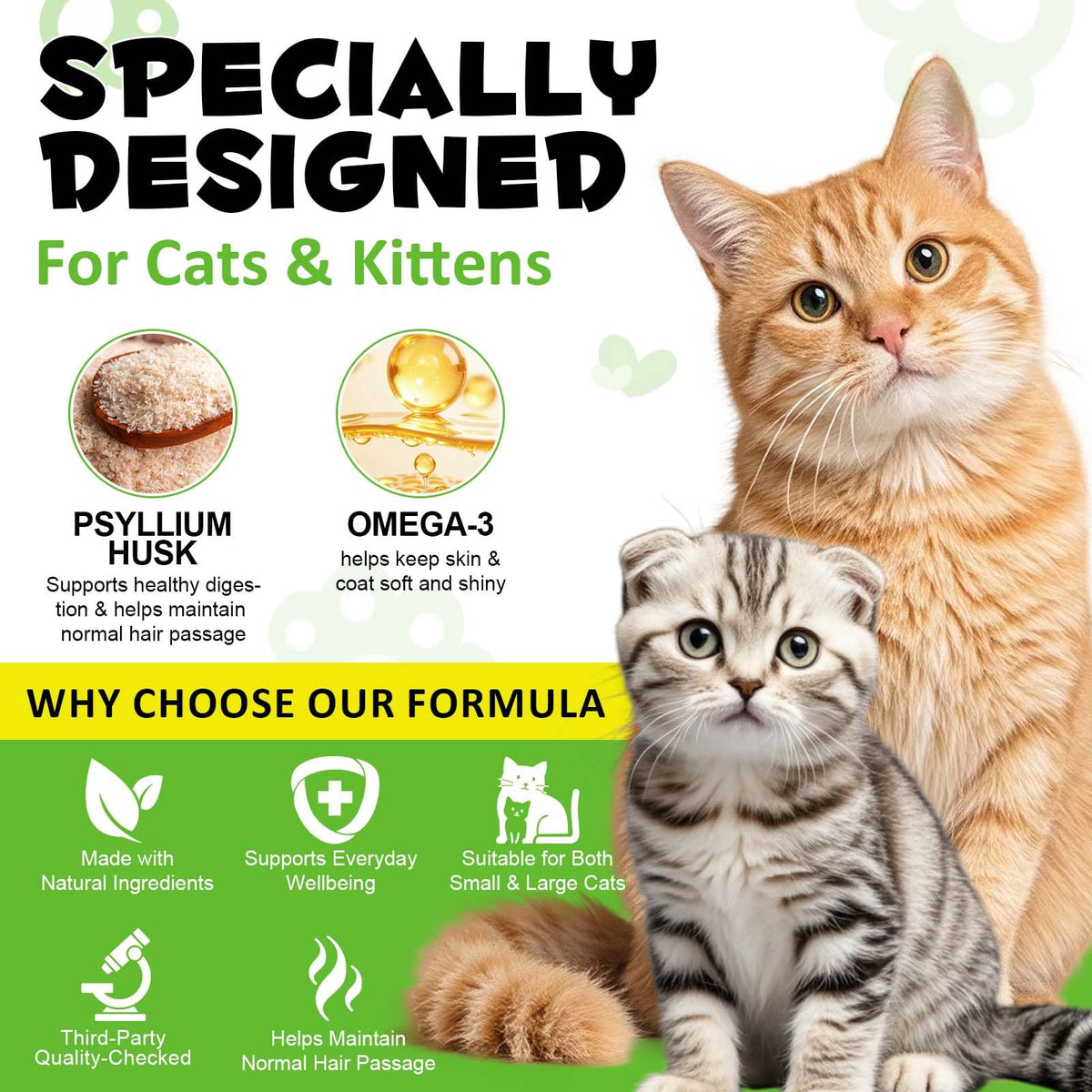 Cat Hairball Support Chews with Cat Grass & Omega-3 Fish Oil Y8007