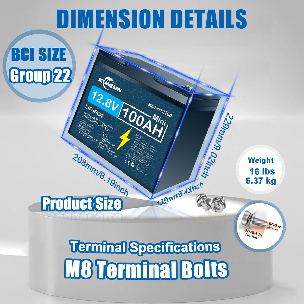 12V 100Ah LiFePO4 Battery D2538