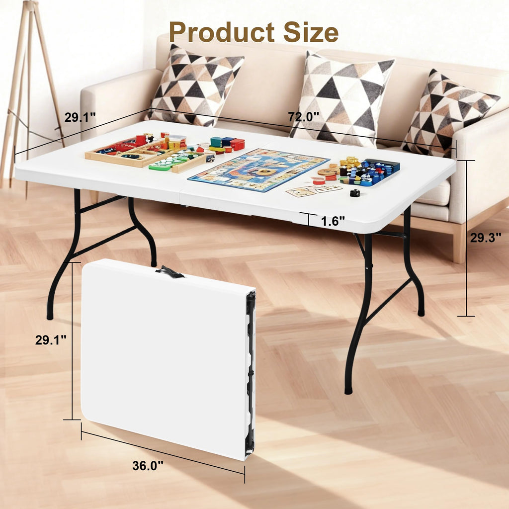 White 6ft Folding Table with Carrying Handle Y2002